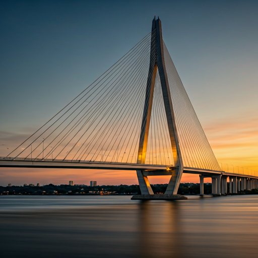 Cable-stayed bridge at sunset
